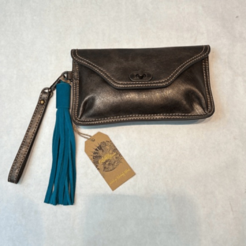 Catchfly Clutch Wristlet Brushed Metallic Brown Leather Mini Bag Purse Walle